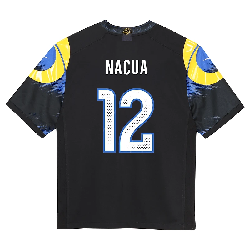 Maillot Nike Puka Nacua bleu nuit pour enfant, collection Rivalries 2025 des Los Angeles Rams