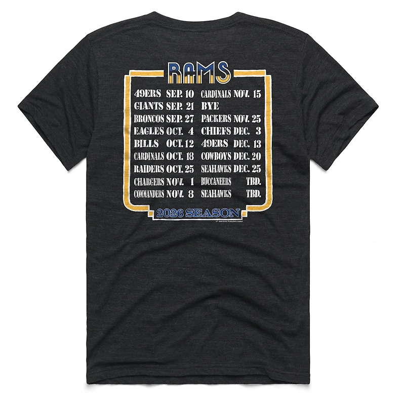 T-shirt unisexe Hommage Charcoal Los Angeles Rams 2026 NFL Calendar Queen Tri-Blend