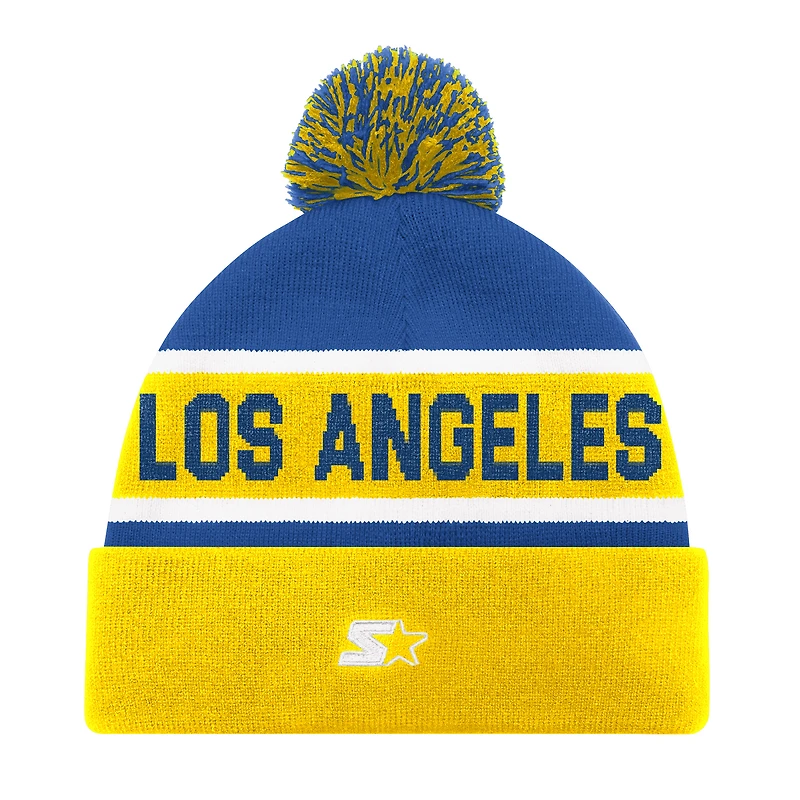 Bonnet en tricot à revers unisexe Starter Gold Los Angeles Rams avec pompon