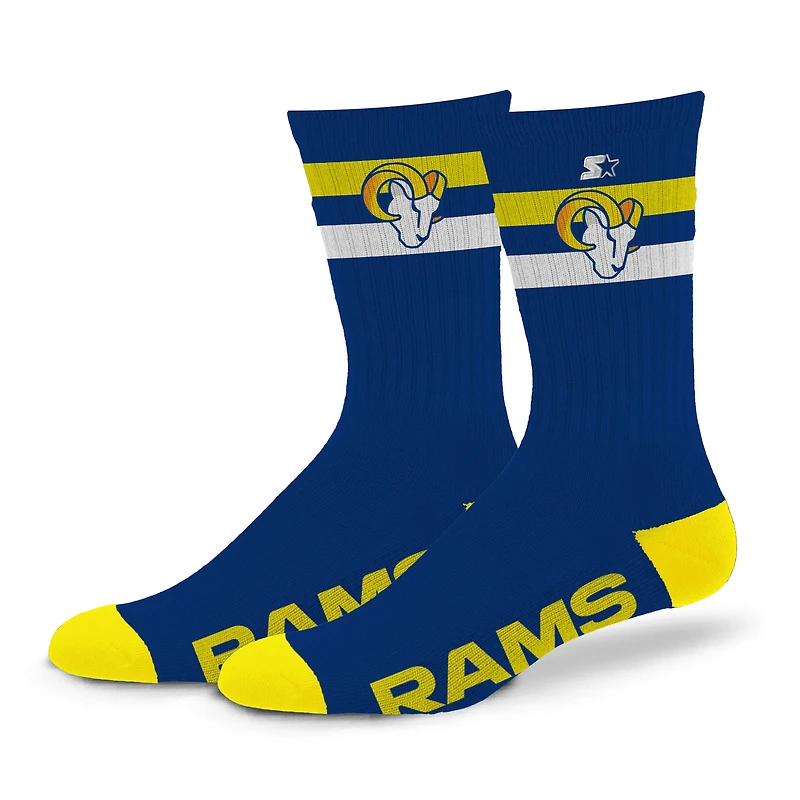 Chaussettes unisexes Starter Los Angeles Rams Team Color Two-Stripe Crew
