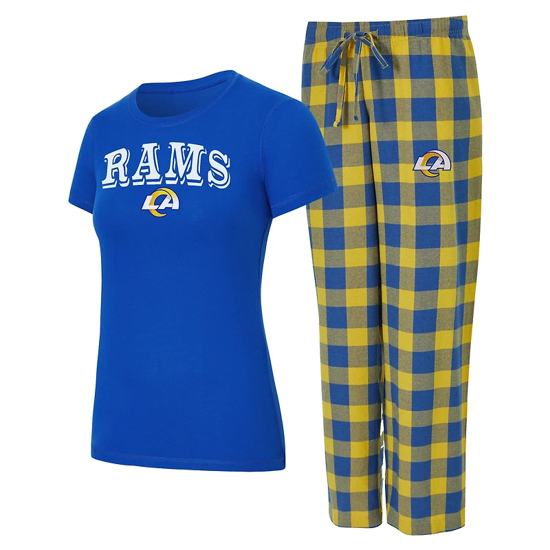 Ensemble pyjama en flanelle avec t-shirt et pantalon Avondale Sport Royal/Gold pour femme des Los Angeles Rams