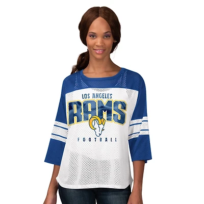 Women's G-III 4Her by Carl Banks  Royal Los Angeles Rams First Team 3/4-Sleeve Mesh T-Shirt