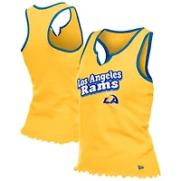 Women's New Era  Gold Los Angeles Rams Lettuce Hem Notch Neck Tri-Blend Tank Top