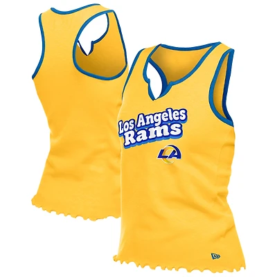 Women's New Era  Gold Los Angeles Rams Lettuce Hem Notch Neck Tri-Blend Tank Top