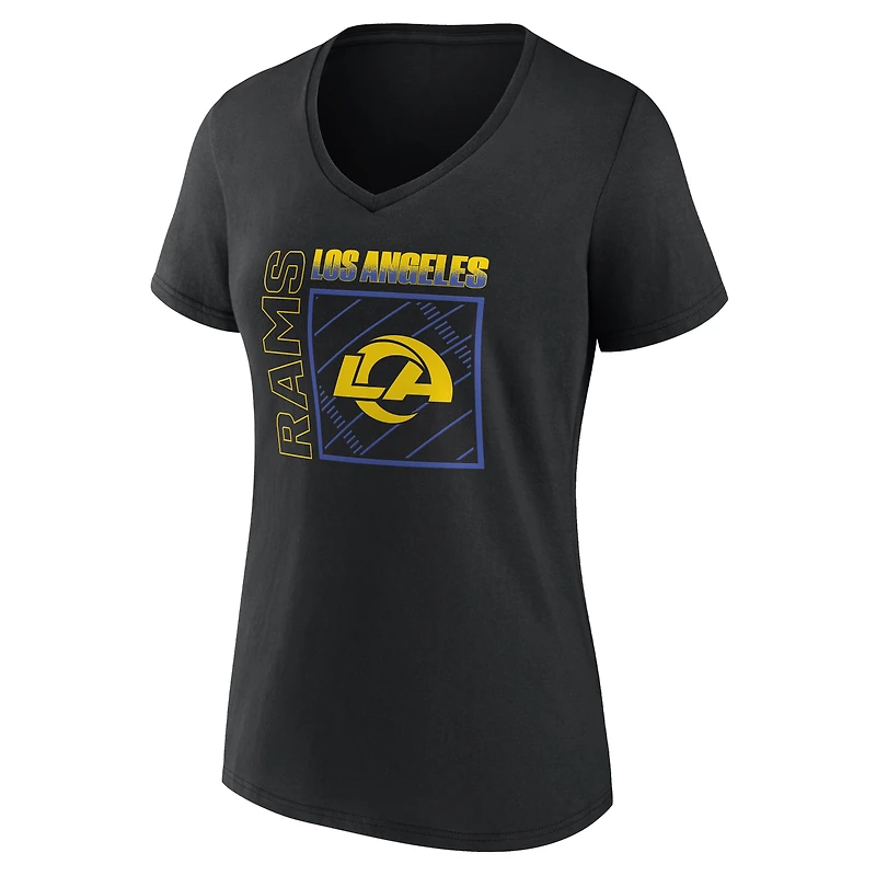 T-shirt noir pour femme Los Angeles Rams Home Field Pop personnalisé avec nom et numéro, col en V