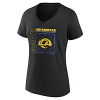 T-shirt noir pour femme Los Angeles Rams Home Field Pop personnalisé avec nom et numéro, col en V