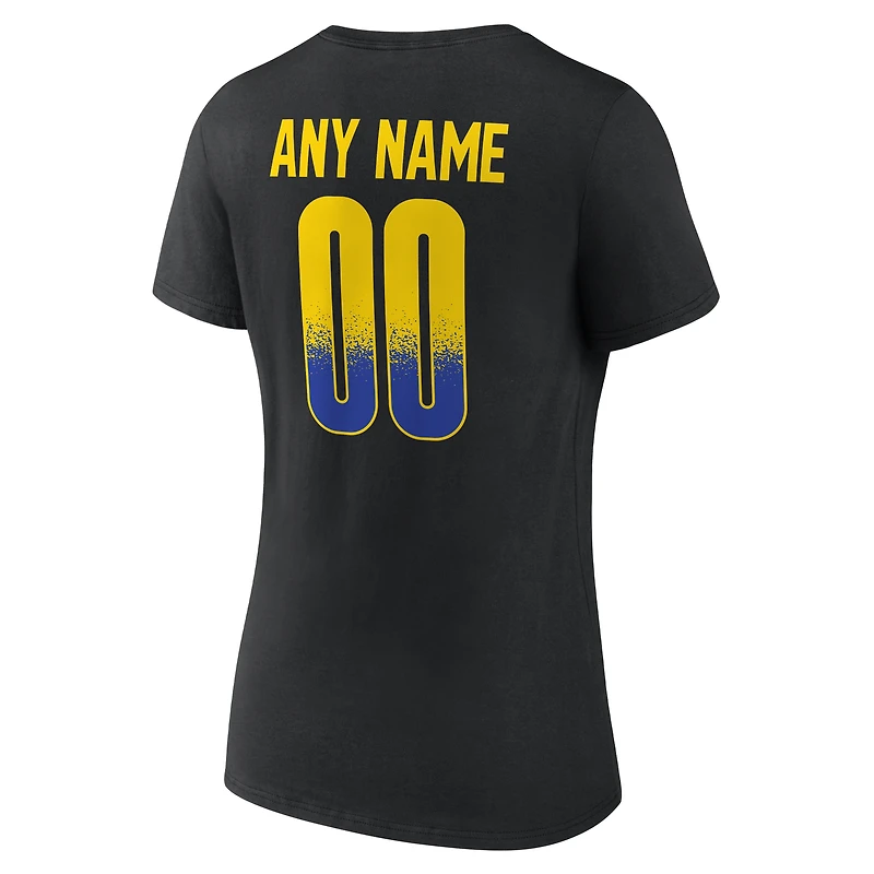 T-shirt noir pour femme Los Angeles Rams Home Field Pop personnalisé avec nom et numéro, col en V