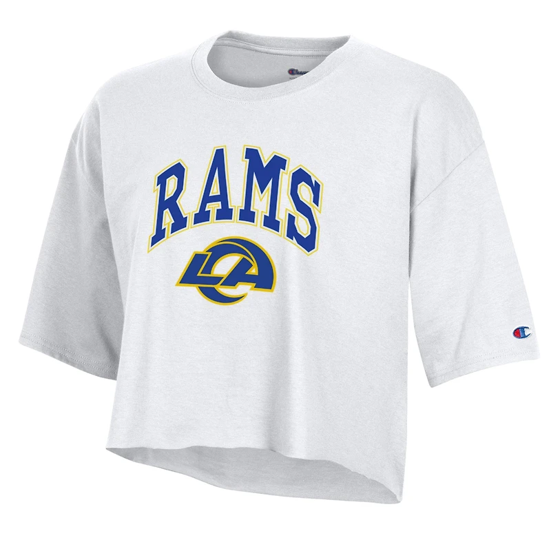 Women's Champion White Los Angeles Rams Boyfriend Cropped T-Shirt