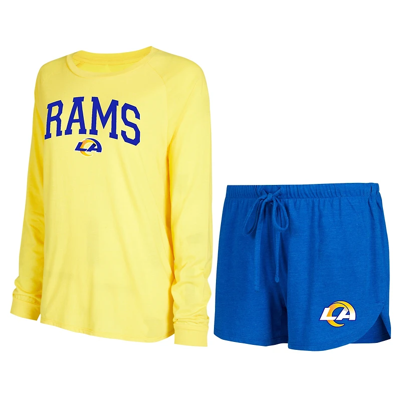 Ensemble de détente pour femme Concepts Sport Royal/Gold Los Angeles Rams, haut à manches longues raglan et short