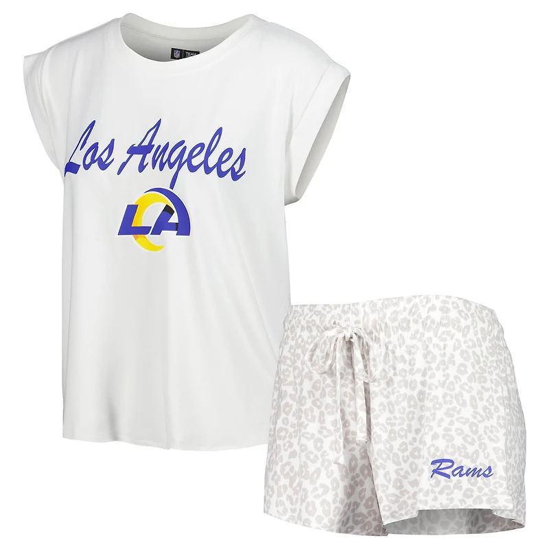Ensemble de nuit Concepts Sport blanc/crème pour femme, haut et short en tricot des Los Angeles Rams du Montana