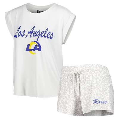 Ensemble de nuit Concepts Sport blanc/crème pour femme, haut et short en tricot des Los Angeles Rams du Montana