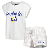 Ensemble de nuit Concepts Sport blanc/crème pour femme, haut et short en tricot des Los Angeles Rams du Montana