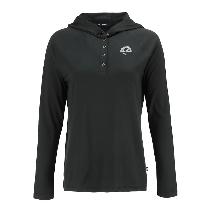 Women's Cutter & Buck Black Los Angeles Rams Coastline Epic Comfort Eco Recycled Long Sleeve Hoodie T-Shirt