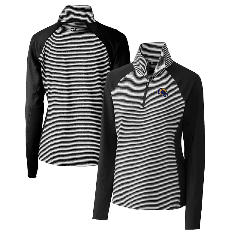 Women's Cutter & Buck  Black Los Angeles Rams Helmet Logo DryTec Forge Tonal Stripe Stretch Half-Zip Top