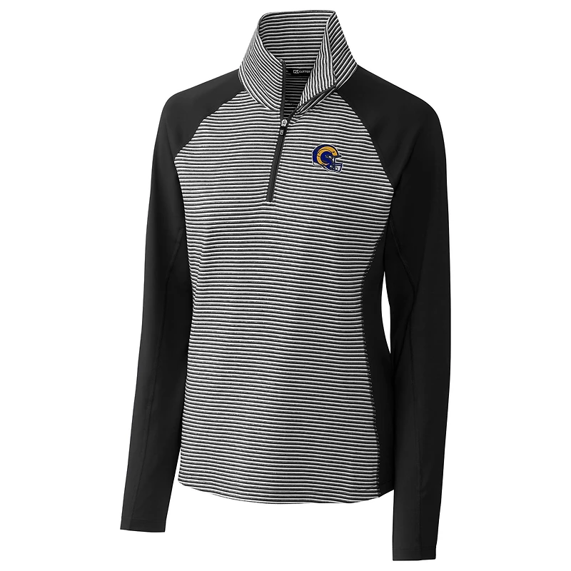Women's Cutter & Buck  Black Los Angeles Rams Helmet Logo DryTec Forge Tonal Stripe Stretch Half-Zip Top