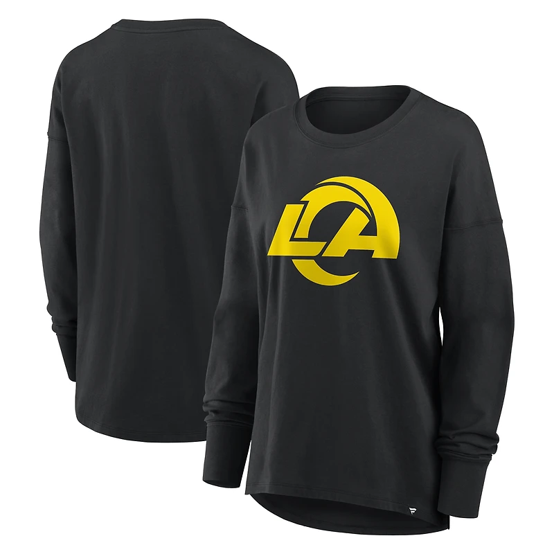 T-shirt à manches longues Fanatics noir pour femme, Los Angeles Rams, coupe décontractée.