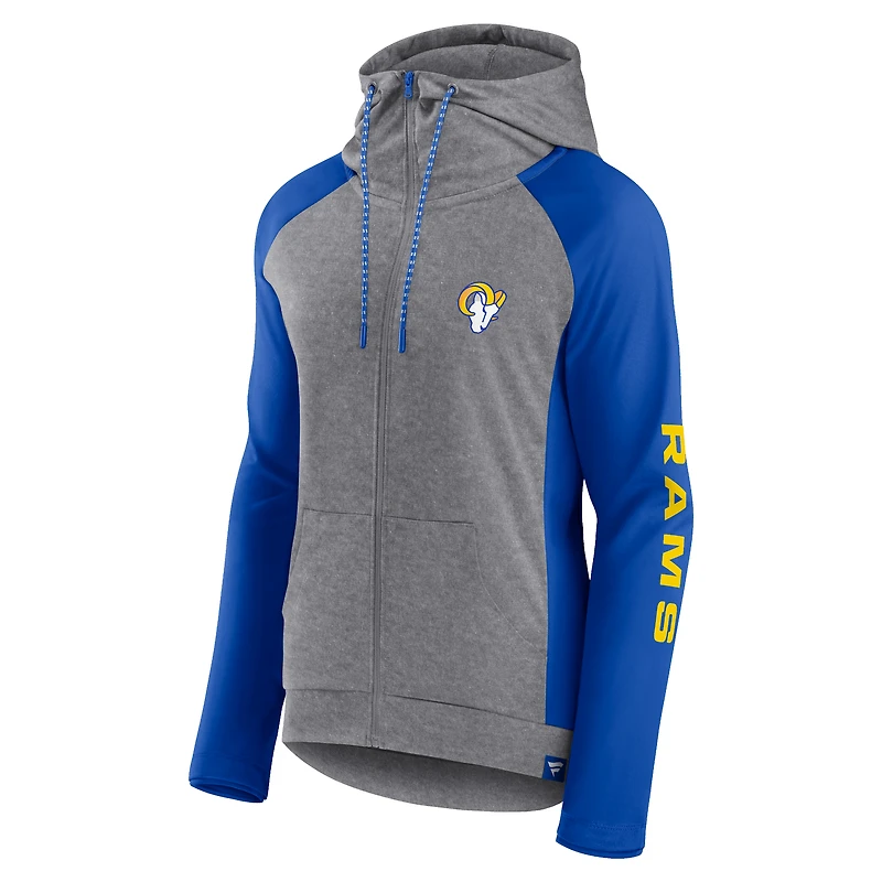 Women's Fanatics Gray/Royal Los Angeles Rams Blind Side Raglan Full-Zip Hoodie