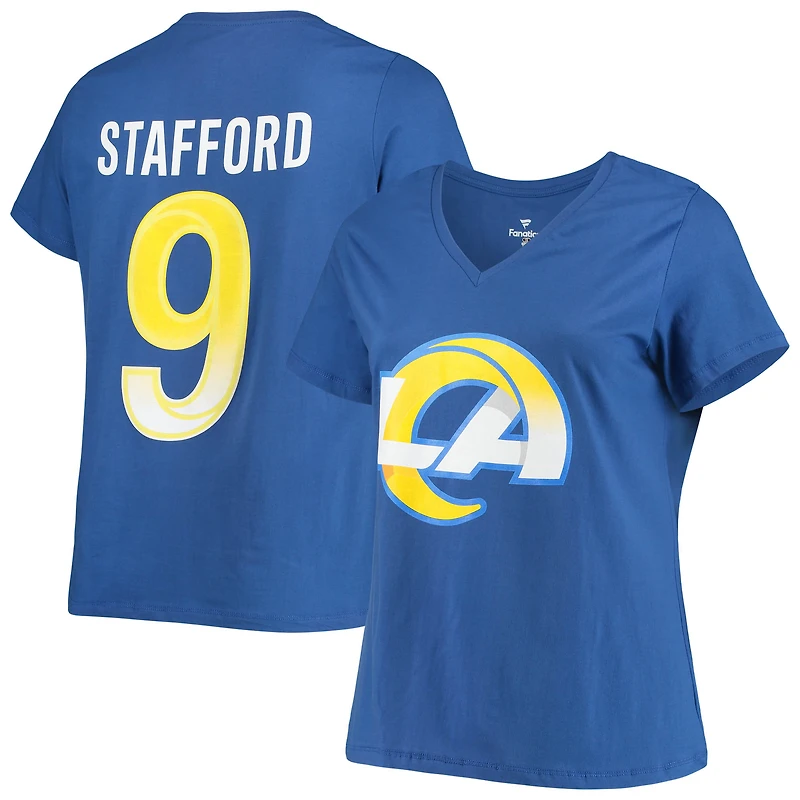 T-shirt à col en V Fanatics Matthew Stafford Royal Los Angeles Rams pour femmes, taille plus, nom et numéro du joueur