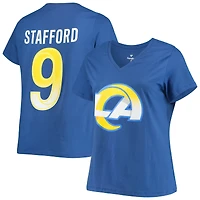T-shirt à col en V Fanatics Matthew Stafford Royal Los Angeles Rams pour femmes, taille plus, nom et numéro du joueur