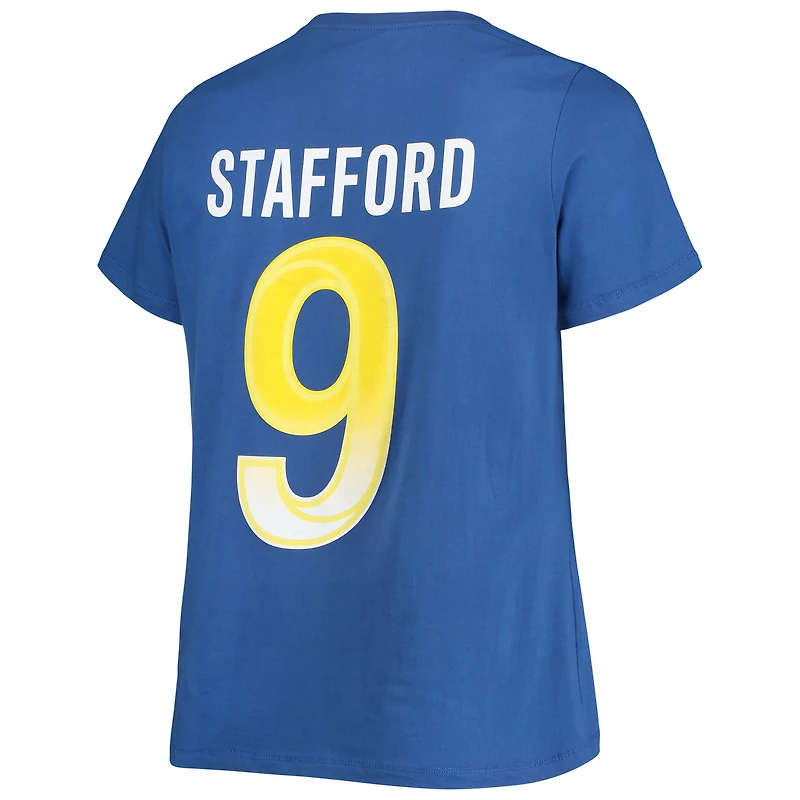 T-shirt à col en V Fanatics Matthew Stafford Royal Los Angeles Rams pour femmes, taille plus, nom et numéro du joueur