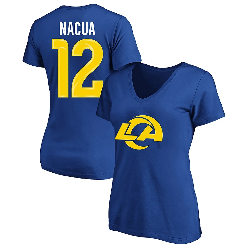 T-shirt à col en V pour femme Fanatics Puka Nacua Royal Los Angeles Rams, grande taille, nom et numéro