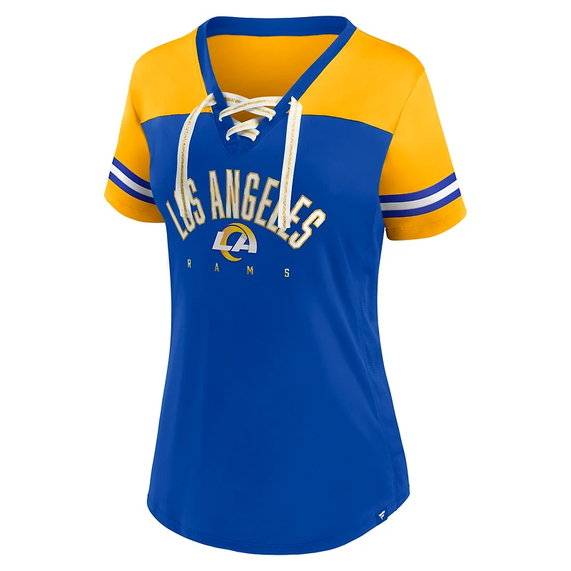 Women's Fanatics Royal/Gold Los Angeles Rams Blitz & Glam Lace-Up V-Neck Jersey T-Shirt