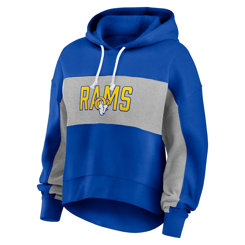 Sweat à capuche Fanatics Royal/Heather Grey pour femmes, Los Angeles Rams Filled Stat Sheet