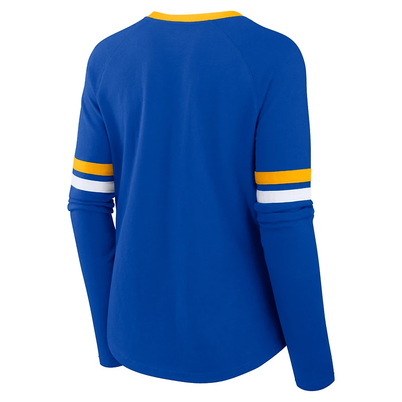 Women's Fanatics Royal Los Angeles Rams Won and Done Lace-Up Long Sleeve Fashion Top