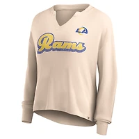 Women's Fanatics Tan Los Angeles Rams Go For It Notch Neck Waffle Knit Lightweight Long Sleeve T-Shirt