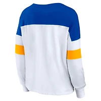 Women's Fanatics White/Royal Los Angeles Rams Even Match Lace-Up Long Sleeve V-Neck T-Shirt