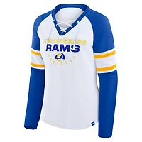 Women's Fanatics White/Royal Los Angeles Rams Redzone Blitz Package Raglan Lace-Up V-Neck Long Sleeve T-Shirt