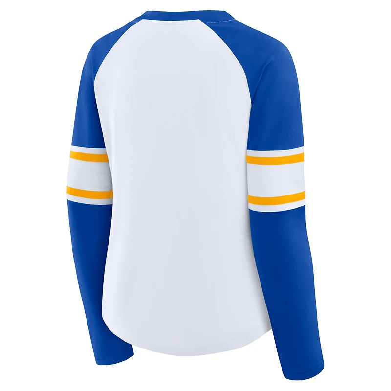 Women's Fanatics White/Royal Los Angeles Rams Redzone Blitz Package Raglan Lace-Up V-Neck Long Sleeve T-Shirt