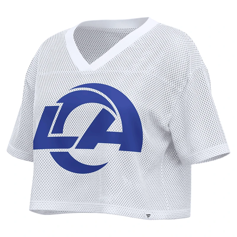 Women's Fanatics White Los Angeles Rams Oversized Mesh Cropped V-Neck Jersey