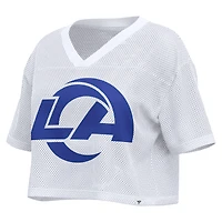 Women's Fanatics White Los Angeles Rams Oversized Mesh Cropped V-Neck Jersey