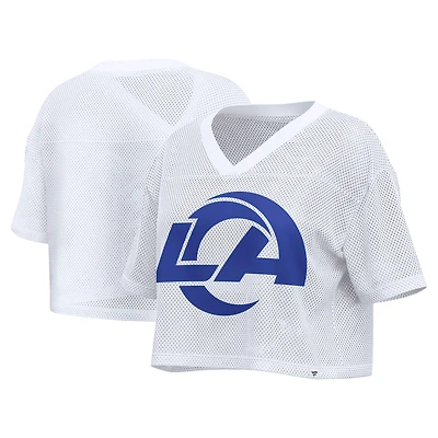 Women's Fanatics White Los Angeles Rams Oversized Mesh Cropped V-Neck Jersey