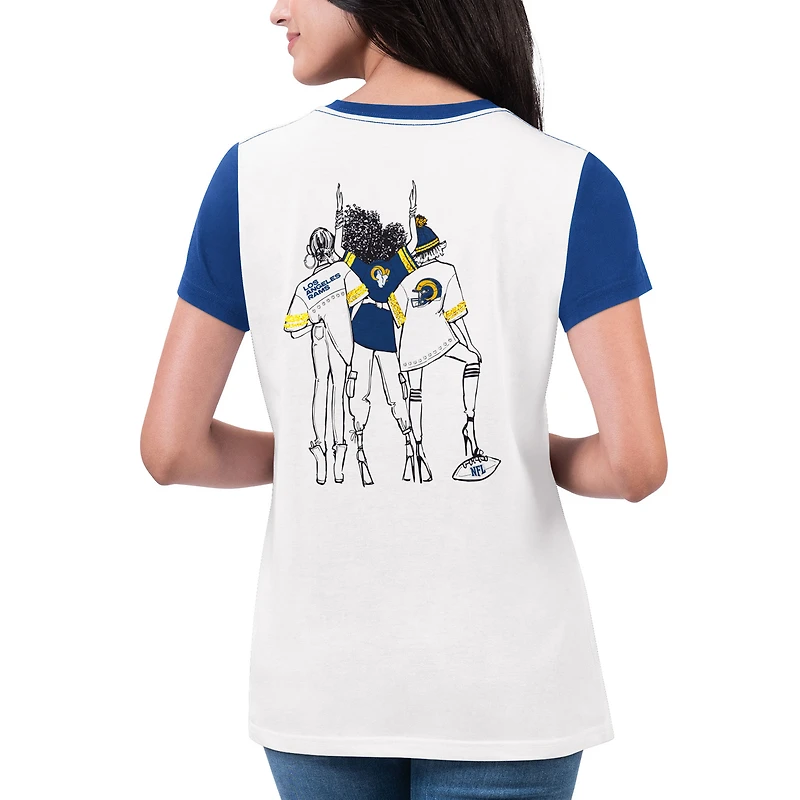Women's G-III 4Her by Carl Banks White/Royal Los Angeles Rams Fashion Illustration T-Shirt