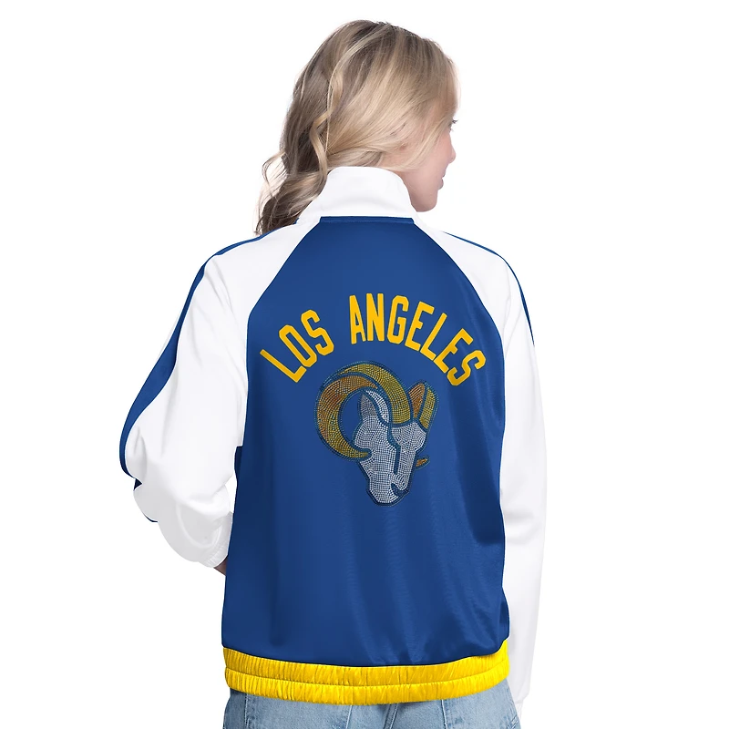 Women's G-III 4Her by Carl Banks White/Royal Los Angeles Rams Rally Rhinestone Full-Zip Track Jacket