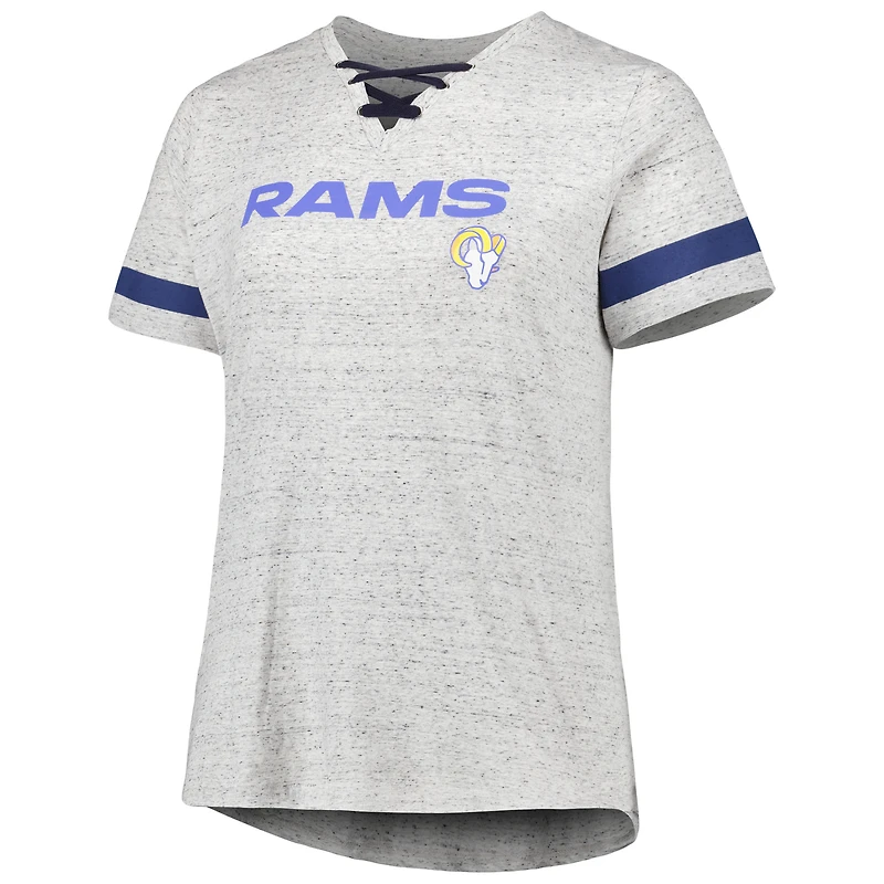 Women's Heather Gray Los Angeles Rams Plus Lace-Up V-Neck T-Shirt