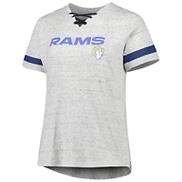 Women's Heather Gray Los Angeles Rams Plus Lace-Up V-Neck T-Shirt