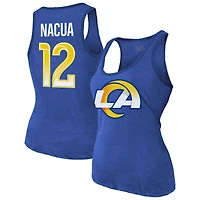 Débardeur à col rond et trois couleurs Majestic Threads Puka Nacua Royal Los Angeles Rams, nom numéro