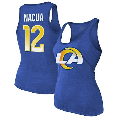 Débardeur à col rond et trois couleurs Majestic Threads Puka Nacua Royal Los Angeles Rams, nom numéro