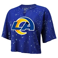 T-shirt court à col cranté Majestic Threads Royal Los Angeles Rams Bleach Splatter pour femmes