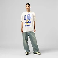 Women's Mitchell & Ness  Cream Los Angeles Rams Logo Rise Boyfriend T-Shirt
