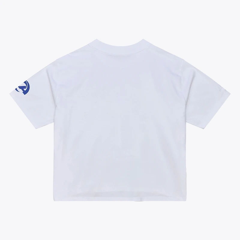 T-shirt court Mitchell & Ness blanc pour femme, motif entraîneur-chef des Rams de Los Angeles