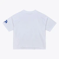 T-shirt court Mitchell & Ness blanc pour femme, motif entraîneur-chef des Rams de Los Angeles