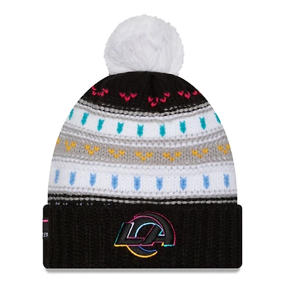 Bonnet à revers et pompon NFL Crucial Catch 2025 des Los Angeles Rams de New Era pour femme, noir
