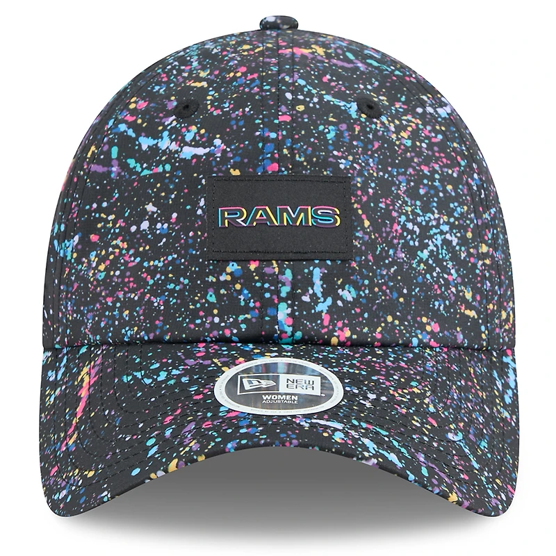 Casquette ajustable noire New Era Los Angeles Rams 2025 NFL Crucial Catch Pony Tail pour femme