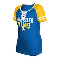 T-shirt à lacets raglan Los Angeles Rams New Era Royal pour femme