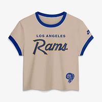 Women's Nike Cream Los Angeles Rams Rewind Ringer Mod Cropped T-Shirt
