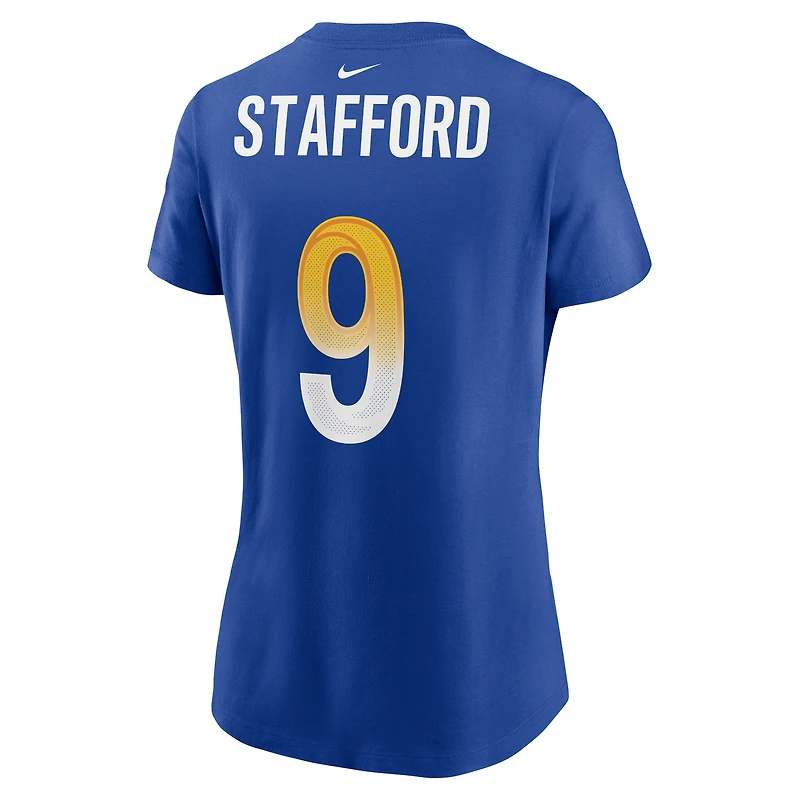 T-shirt avec nom et numéro Nike Matthew Stafford Royal Los Angeles Rams pour femme